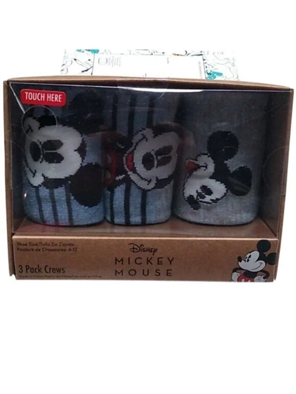 Boxed Disney Mickey + Friends Size 6-12 socks, 6 pairs